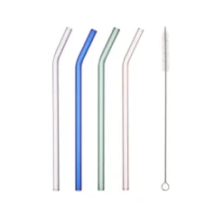 Rietjes glas set van 4 met schoonmaakborstel