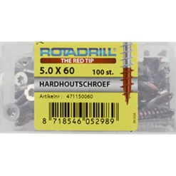 Rotadrill hardhoutschroef platkop T25 RVS 5x60 mm 100 stuks