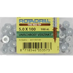 Rotadrill schroef universeel platkop T25 verzinkt 5x100 mm 100 stuks