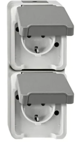 Schneider Electric Aquastar spatwaterdicht Stopcontact Dubbel RA verticaal Outlet
