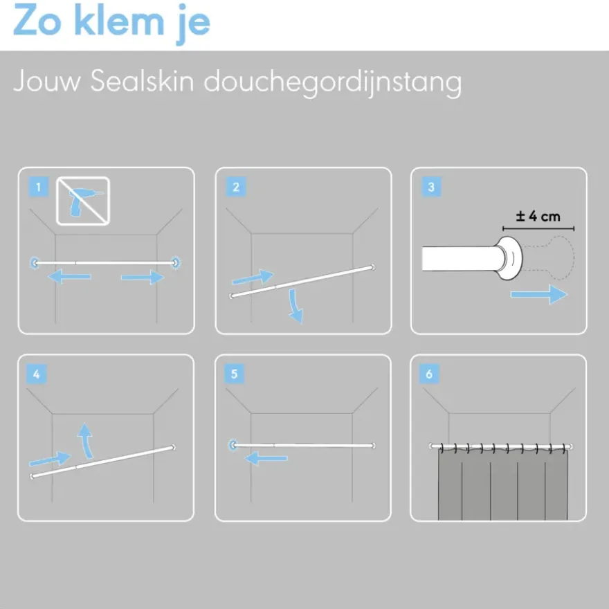 Sealskin douchestang Seallux uitschuifbaar van 125 tot 220 cm chroom