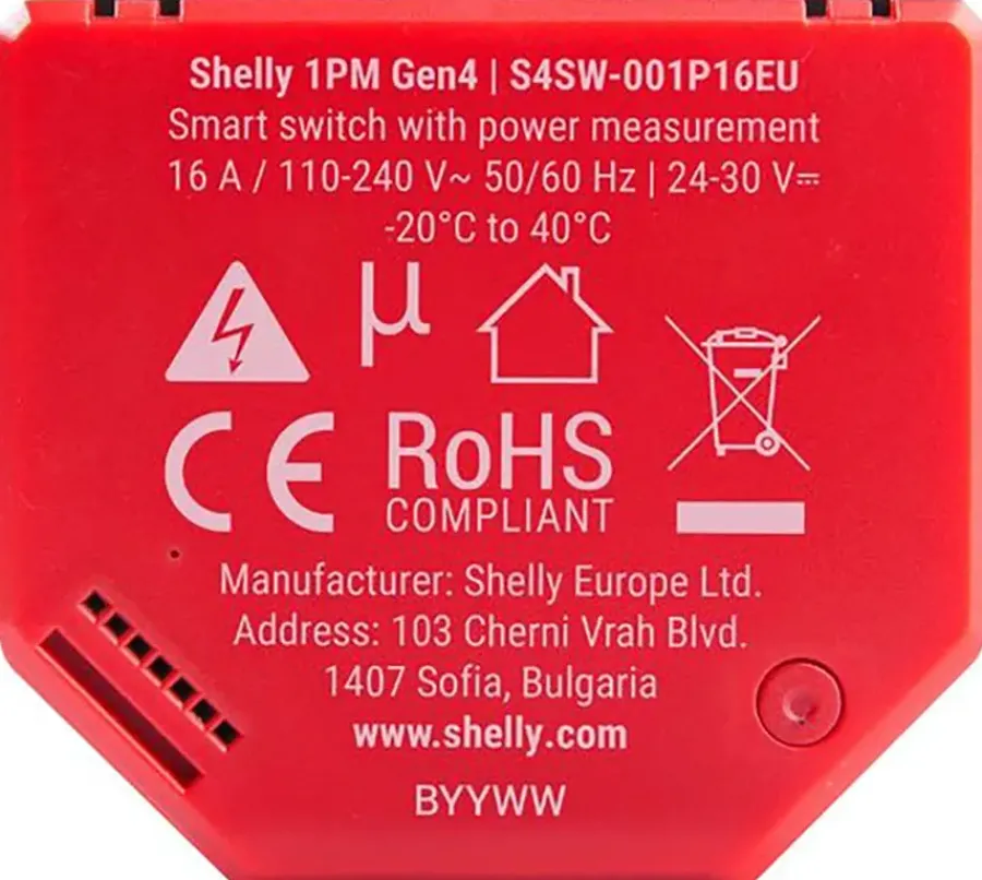 SHELLY 1PM Gen4 slimme schakelaar & energiemeter WiFi