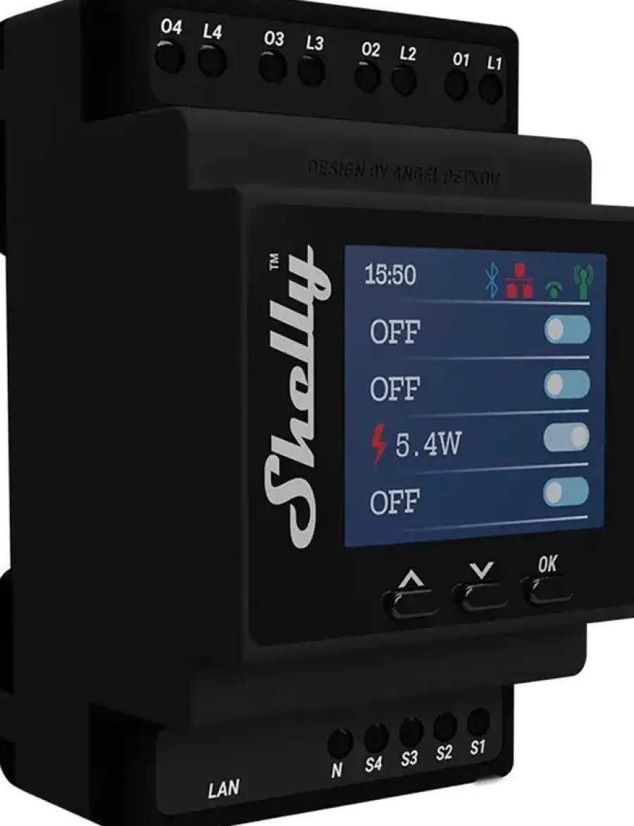 SHELLY Pro 4PM slimme schakelaar & energiemeter WiFi Bluetooth DIN-rail (4-kanaals) New