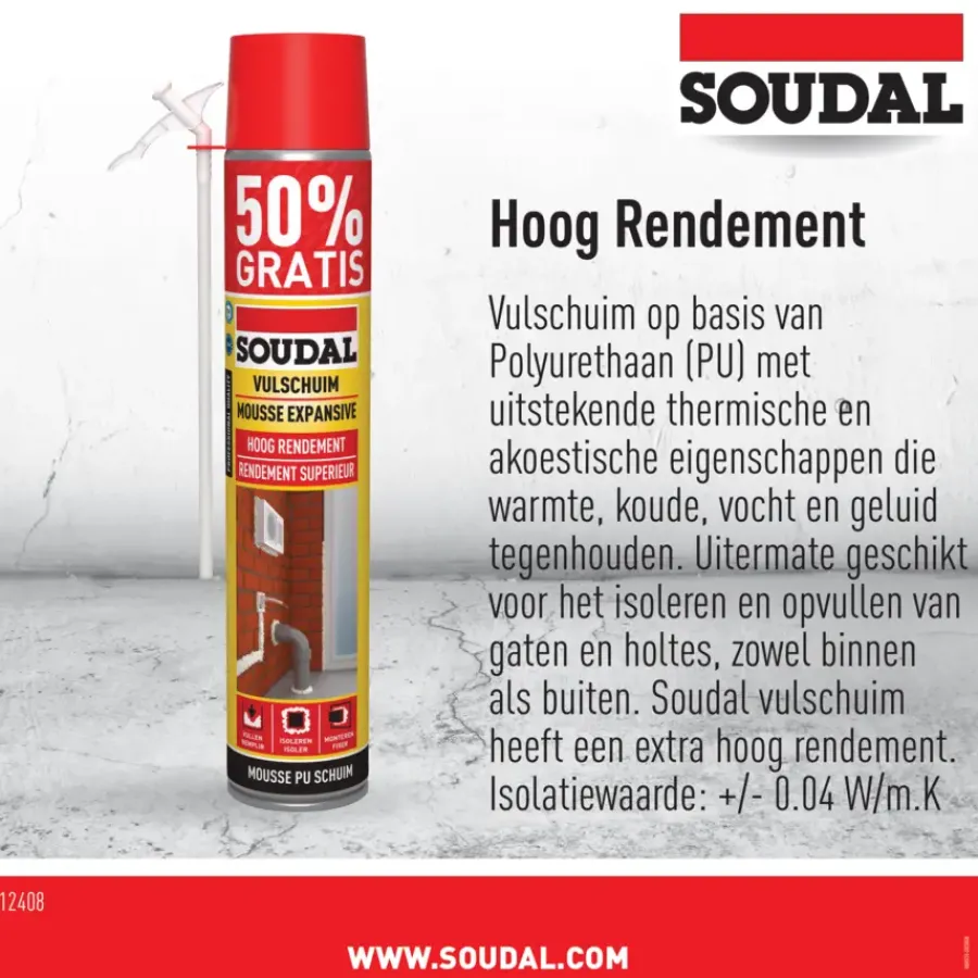Soudal PU-schuim 750 ml (250 ml gratis) Outlet
