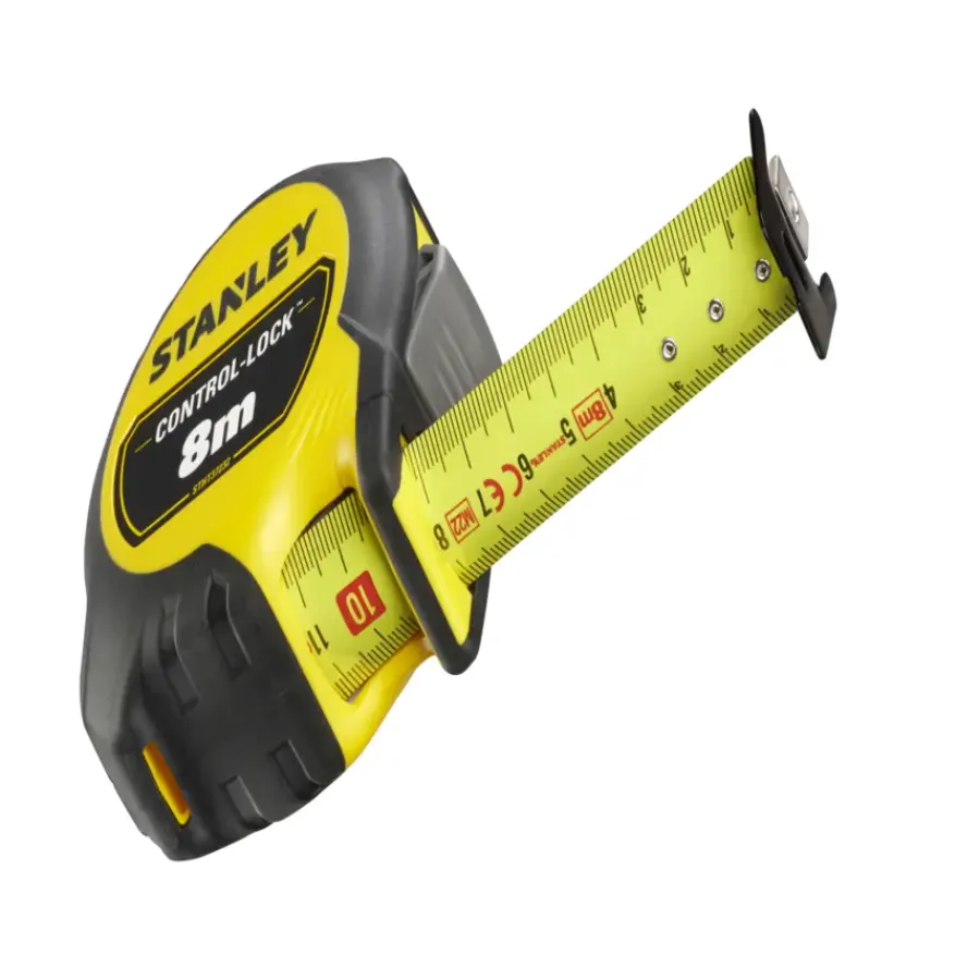 STANLEY rolbandmaat Control-Lock 8 meter Hot