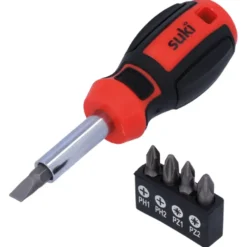 Suki korte schroevendraaier met 5 bits PH1+2, PZ1+2 en SL6 Best