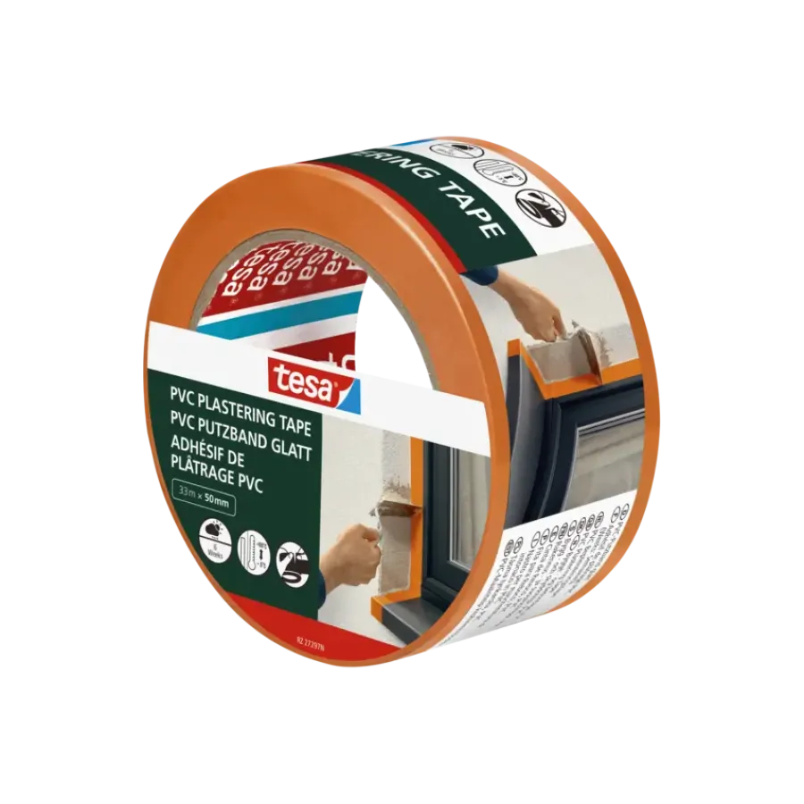 Tesa bepleisteringstape PVC oranje 50 mm x 33 m Outlet