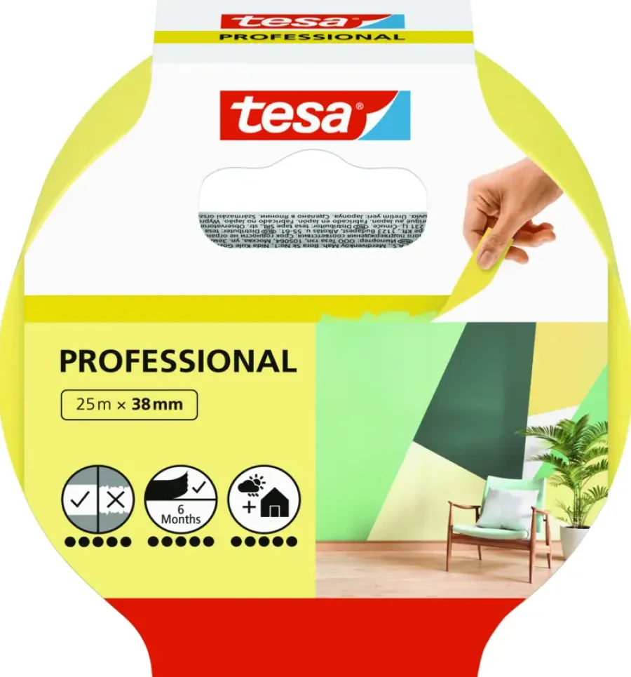 Tesa Professional Indoor afplakband geel 25 m x 38 mm Sale