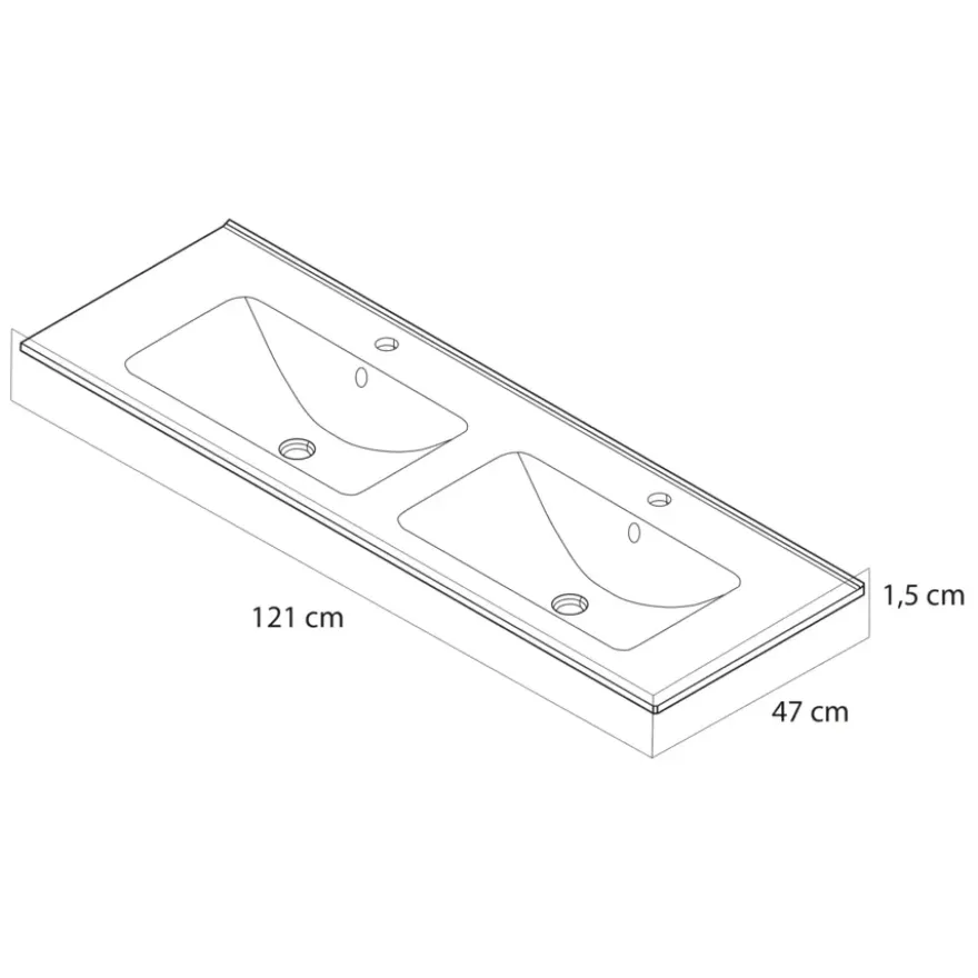 Tiger dubbele wastafel T-line Quadro mat wit keramiek 121 cm