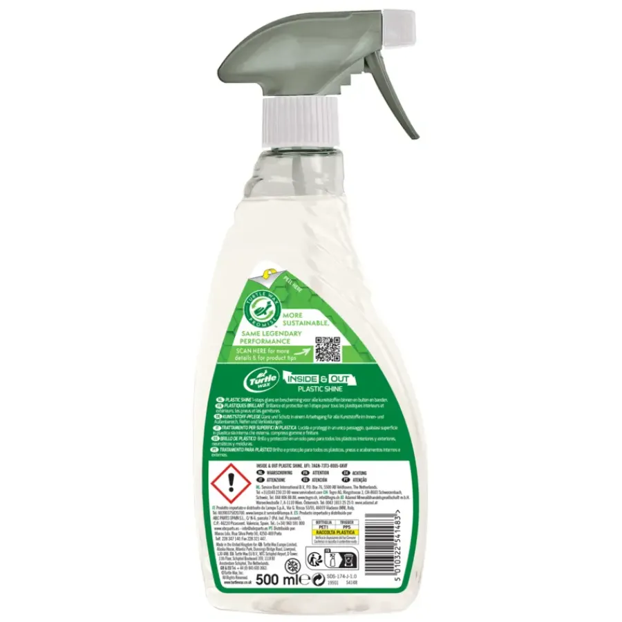 Turtle Wax 54148 inside & out plastic shine 500ml Clearance