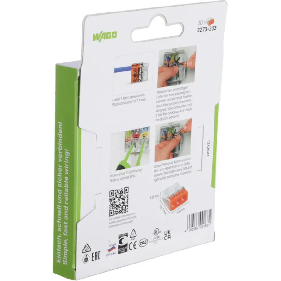 Wago Lasklem 3-voudig compact 0,5-2,5mm² 2273-203 30 stuks Discount